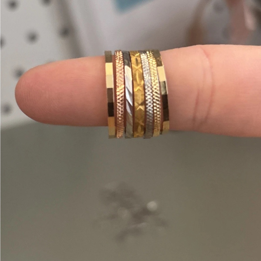7 Rings Curated Stacking Set - Textured, Minimalist, Modern Rings, GP Sterling - Picture 3 of 7